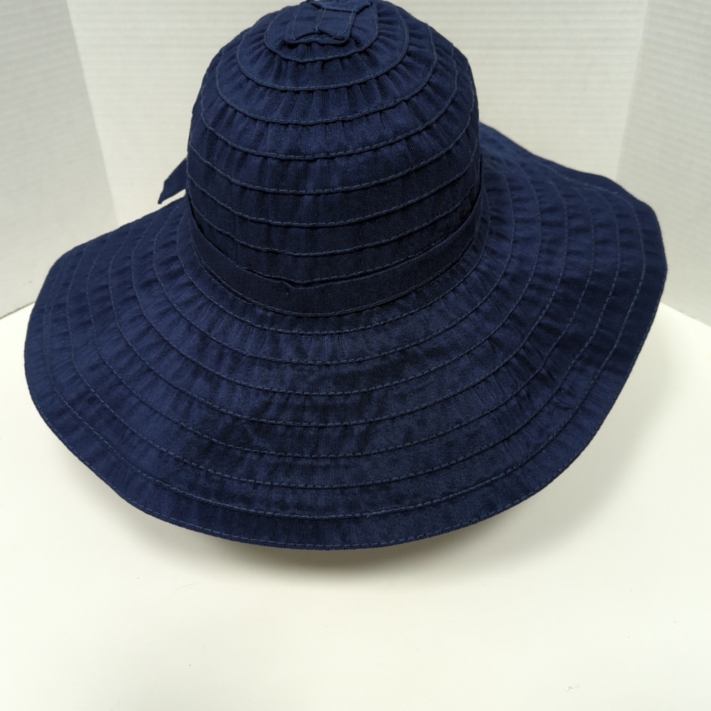 Vintage Scala Pronto Sun Hat Ribboned Wide Brim Light Weight Navy S/M - Picture 5 of 12